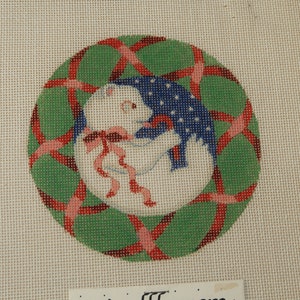 Hand Painted Needlepoint Canvas, &quot;Bear in Wreath&quot;