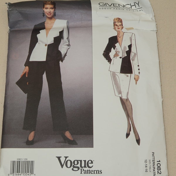 Uncut 12-14-16 GIVENCHY Paris Vogue Original 1082 Misses Jacket, Skirt and Pants Pattern