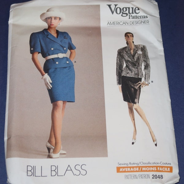 Uncut 14-16-18 Vogue 2048 American Designer Bill Blass Misses Jacket and Skirt Pattern