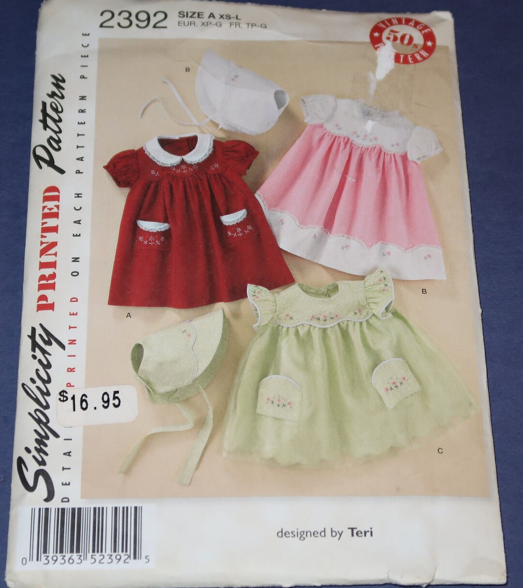 Uncut XS-L Babies Dress, Bonnet With Embroidery Pattern, Simplicity ...