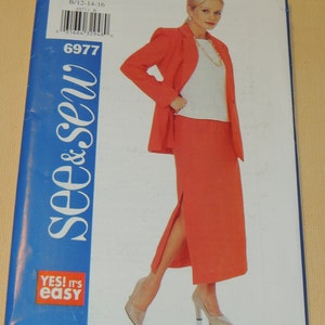 Uncut 12-16 See and Sew 6977 Misses/Petite Jacket, Top and Skirt Pattern