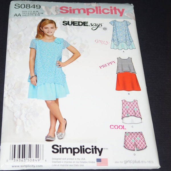 Uncut 8-16 Simplicity SO849 GIRLS/Girls Plus Dresses, Top and Shorts Pattern
