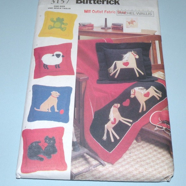 Butterick 3157 Pillow Pattern Uncut and Complete Cat, Dog, Sheep, Horse, Frog