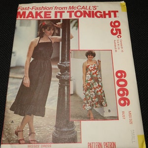 Uncut Make it Tonight size Small, Bust 32 1/4 to 34 McCalls 6066 Misses Dress Pattern dated 1978