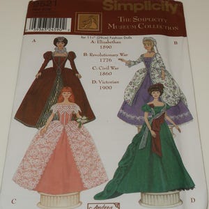 Uncut The Simplicity 9521 Museum Collection,  Doll Collection 11 1/2 inch Fashion Doll Clothing Pattern