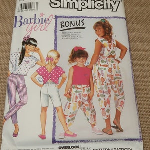 Uncut 7-14 BARBIE Girl Simplicity 7125 Pants, Shorts and top with Iron on Barbie Girl Transfers