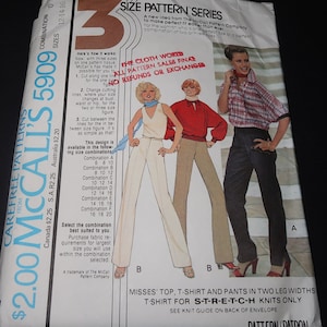 Uncut 12-14-16 McCalls 5909 Misses Top, T Shirt, Pants in 2 leg Widths Pattern