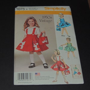 Uncut 3-8 Simplicity 1075, 1950s Vintage Childs Jumper, Skirt and Bag Pattern
