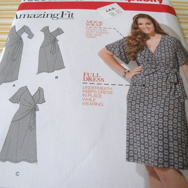 Plus Size Simplicity 1653 20W-28W Amazing Fit collection Moc Wrap Dresses UNCUT