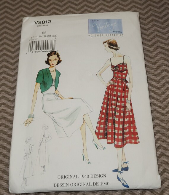 Patron De Couture Vintage Vogue Années 40 - Robe, Boléro Et Ceinture - Taille 6-14