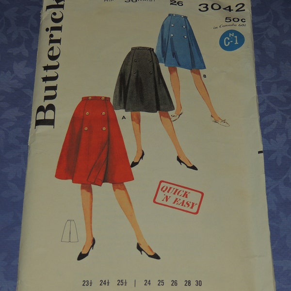 Uncut Waist 26/Hip 36 Butterick 3042 Skirt Factory Folded Pattern