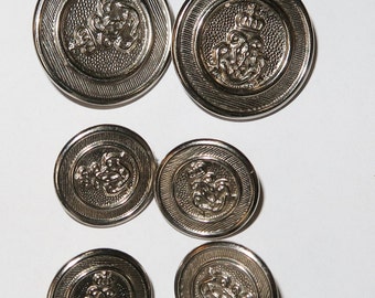 6 Silver tone Metal Buttons