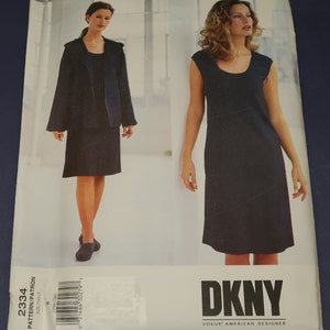 Uncut size 8 DKNY Vogue American Designer 2334 Misses Jacket with hood and Dress Pattern
