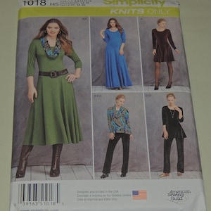 Uncut 6-14 Knits Only, Simplicity 1018 Dress in 3 lengths, Tunic, Pants and Cowl Pattern