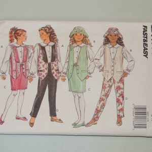 Uncut Butterick 3092 Girls 12-14 Vest, Blouse, Skirt, Pants and Hat Pattern