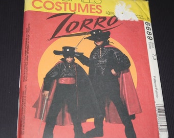 Uncut Childrens 7-8 ZORRO Costume Pattern, McCalls 6689