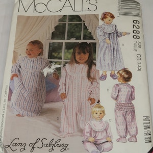 Uncut 1-2-3 Lanz of Salzburg McCalls 6288 Toddlers Nightgown, Pajamas and Jumpsuit Pattern