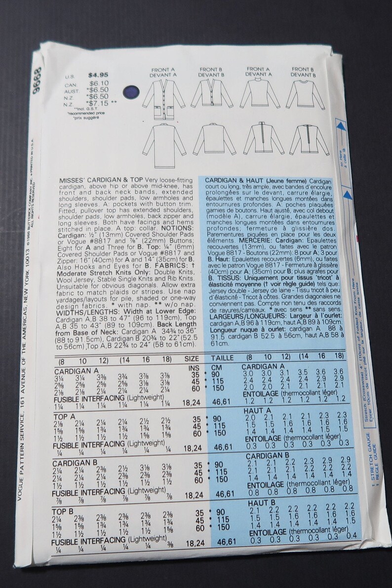 Patterns 9668 Uncut 8-10-12 Very Easy Very Vogue 9668 Misses Cardigan and Top Pattern ...