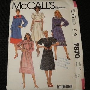 Uncut size 10, Bust 32 1/2 McCalls 7870 Misses Dress Pattern