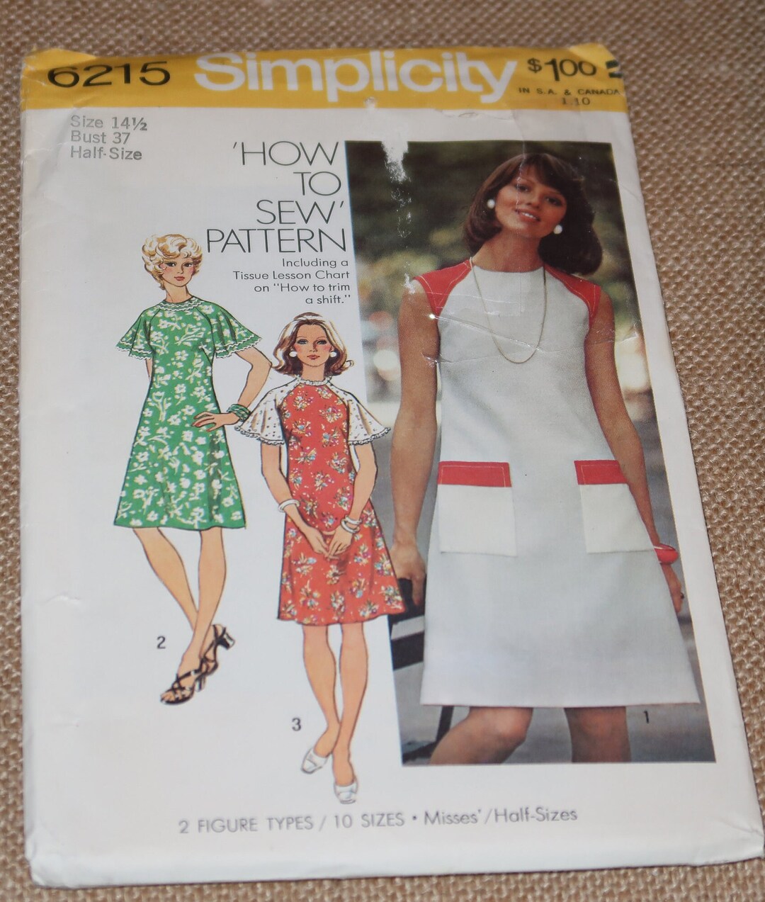 Uncut 14 1/2, Bust 37 Simplicity 6215 