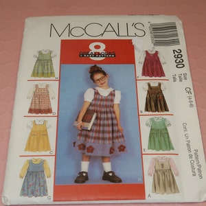 Uncut 4-5-6 Girls McCalls 2930 Jumper and Blouse Pattern, 8 Great Looks