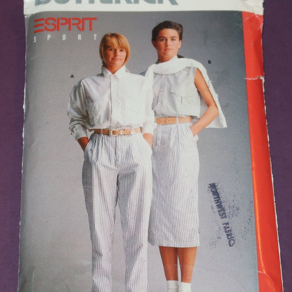 Uncut 6-8-10 Esprit Sport Butterick 6119 Misses Shirt, Skirt and Pants Pattern dated 1988
