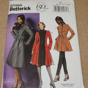 Uncut 8-16 Butterick 5966 Misses Jacket, Coat and Belt Pattern