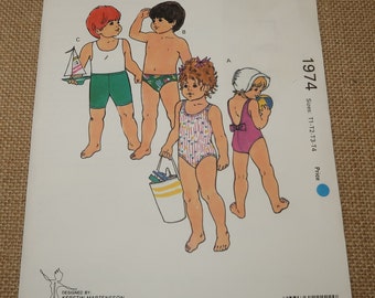 Uncut 1T-4 Toddler Kwik Sew 1974 Swimsuit Pattern for Knits