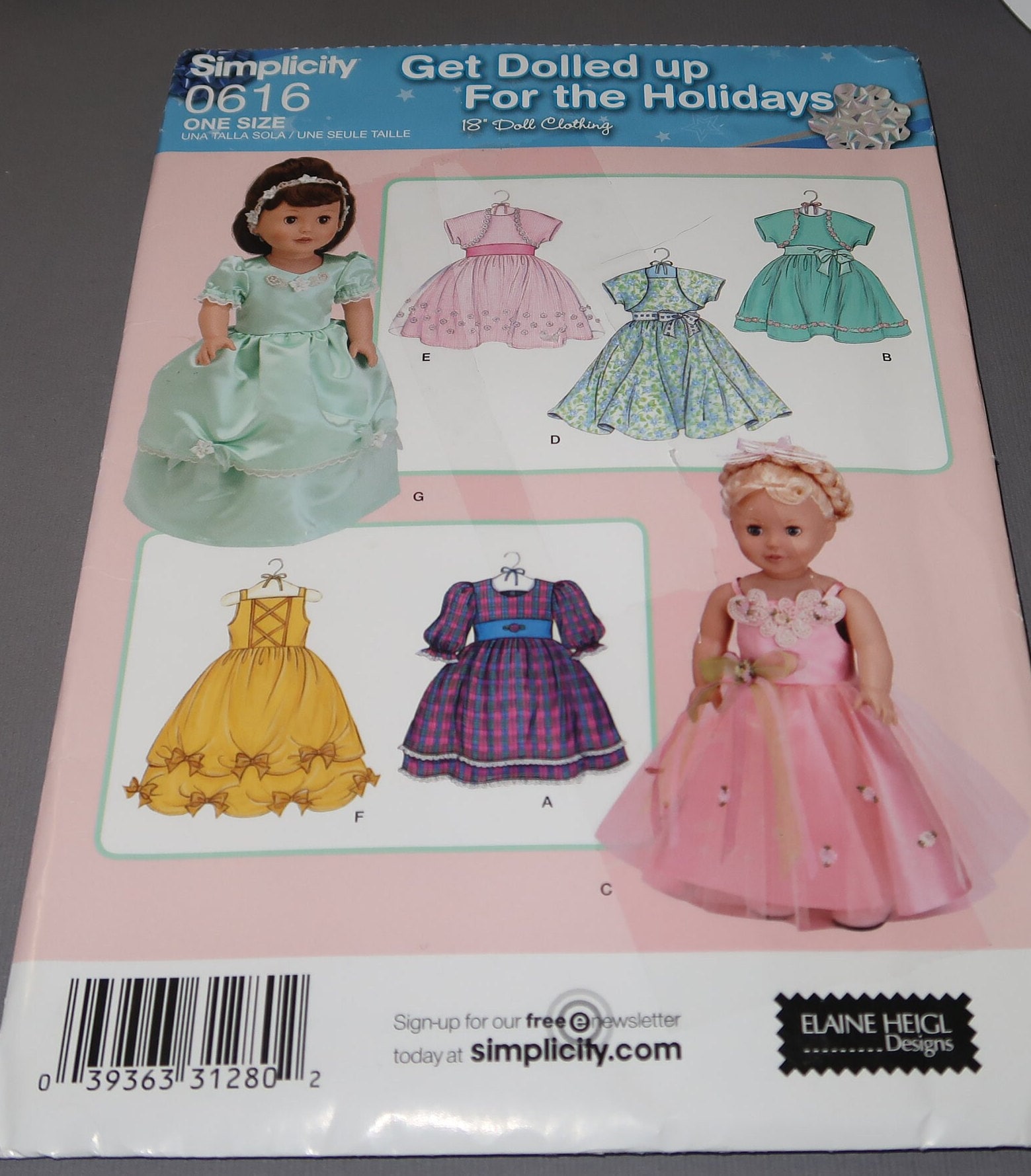 Simplicity 8766 Pattern for 16 and 18" Doll Dresses for sale online 