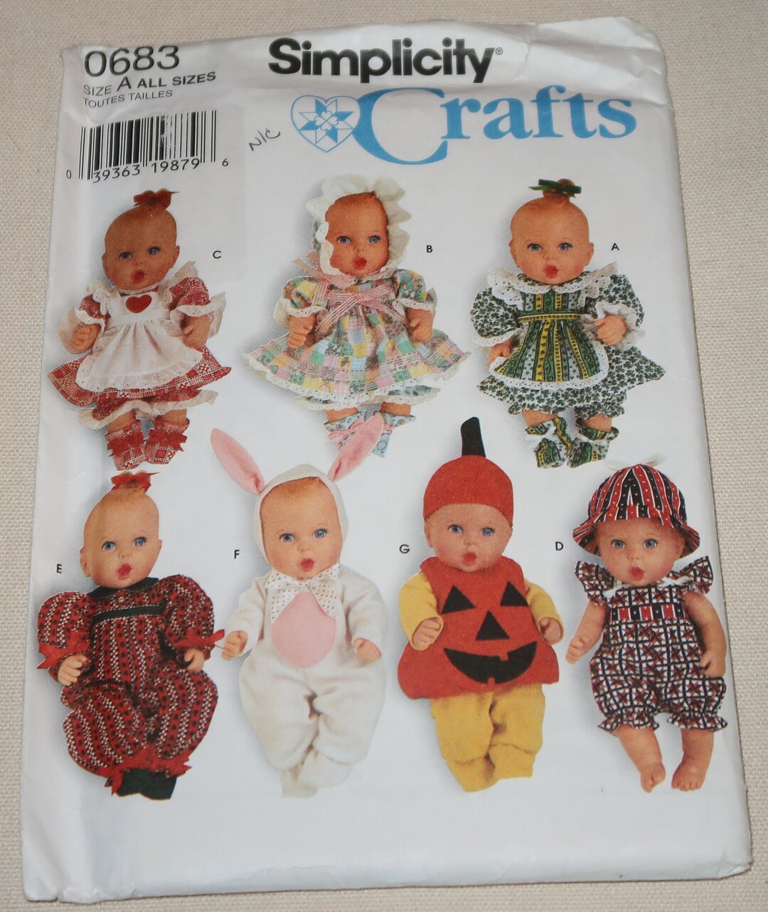 Uncut 13-16 Inch Doll Simplicity 0683 Easy Doll Clothing