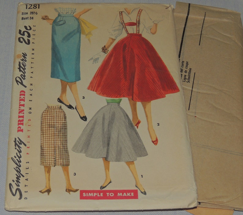 1950s Factory Folded Waist 25 12 Junior Miss Simplicity 1281 Skirt Pattern