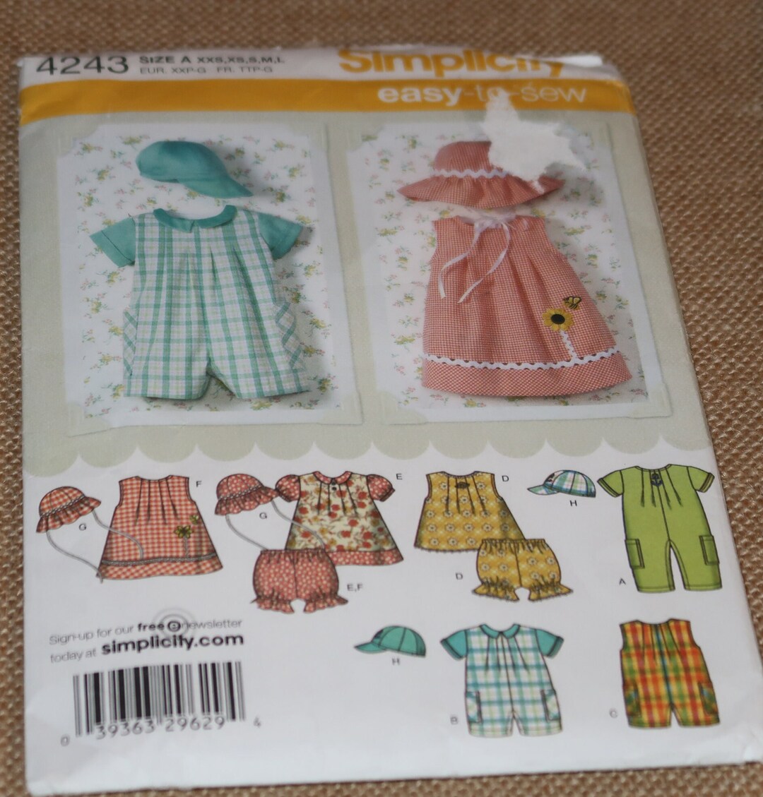 Simplicity 4243 Simplicity 4243, Babies Romper, Dress, Top, and Hat Pattern (XXS-L) - Etsy