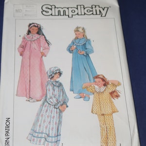 Uncut Medium Simplicity 7646 Girls and Chubbies Nightgown, Pajamas, Robe and Hat Pattern  dated 1986