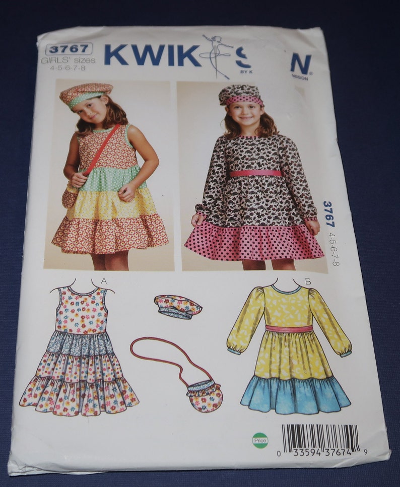 Uncut Girls 4-8 Dress, Purse and Hat Pattern, Kwik Sew 3767 image 1