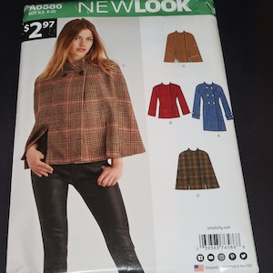 Uncut 8-20 New Look 6586 Misses Cape, Jacket and Coat Pattern