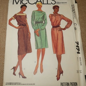 Uncut 14, Bust 36 McCalls 7171 Misses Dress for Stretch Knits Only Pattern