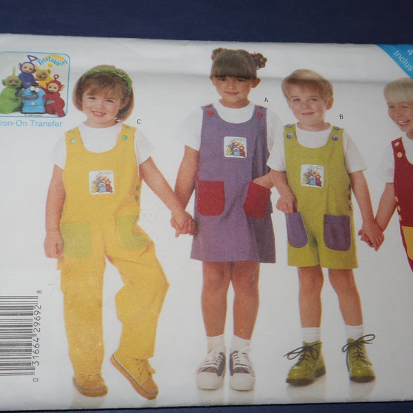 Uncut 1-2-3 Butterick 6099 TELETUBBIES Jumper, Romper, Jumpsuit Pattern and Iron On Transfers