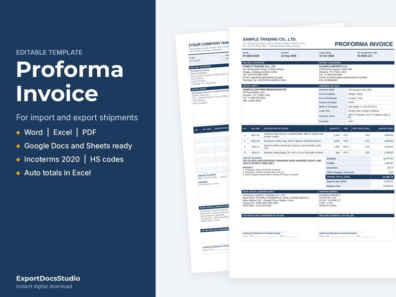 Proforma Invoice Tracker Proforma Invoice Template, Editable Word Excel Google Sheets, Export ...
