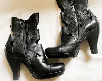 Pair of CHIE MIHARA Black Leather Ankle Boots, Unique Chie Mihara boots