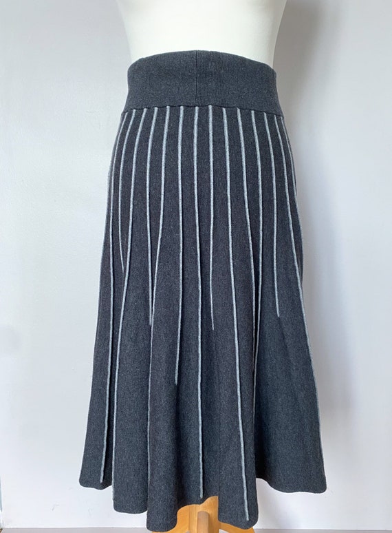 Phase Eight Grey Wool Skirt, Charcoal Grey Stripe 