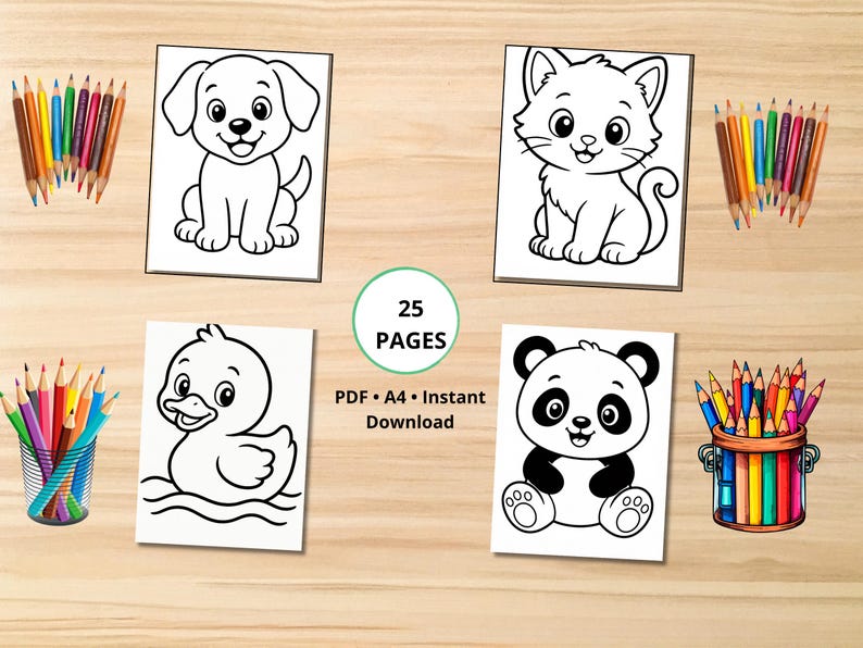 25 Cute Animal Coloring Pages for Kids, Printable Coloring Book PDF ...