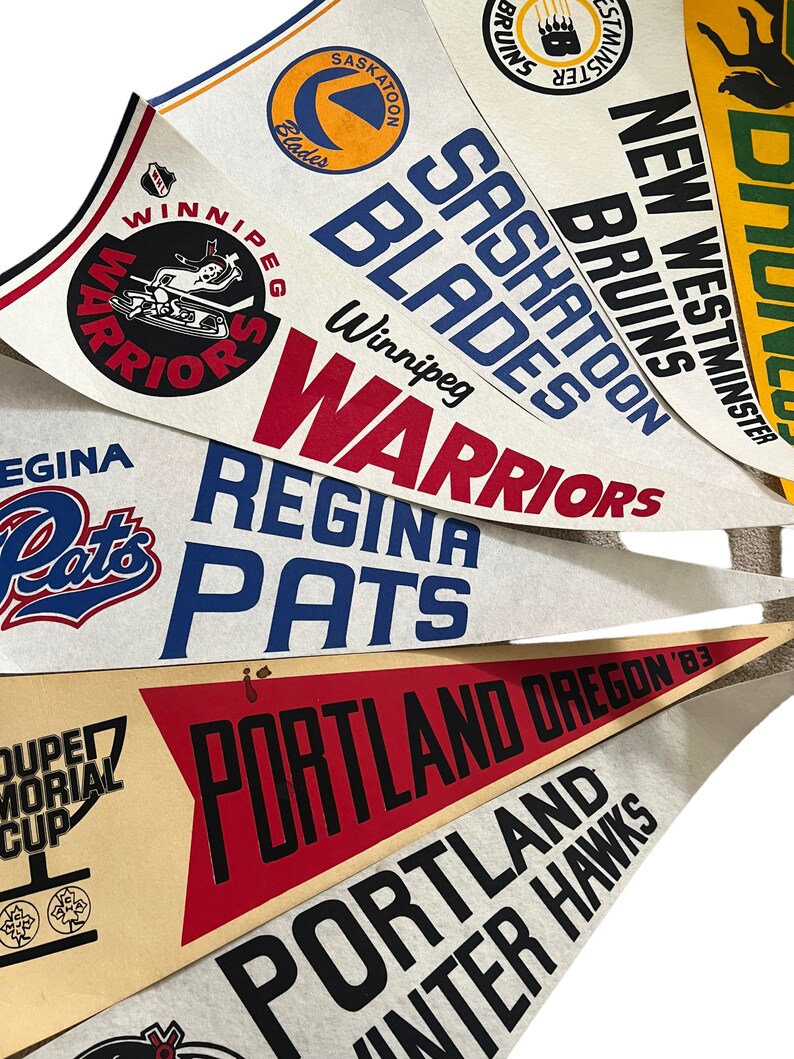Vintage Collector WHL Hockey Pennants teams Like Saskatoon Blades, Oil