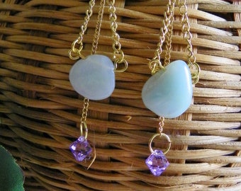 Semi precious stones seafoam/ Swarovski crystal on Gold ear wires