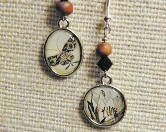 Woodland motif, Silver plated, Swarovski crystal earrings