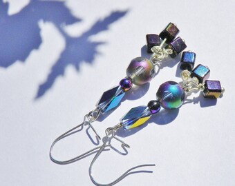 Glass Crystal Beads/ Dichroic Periwinkle Purple Color/ Dangle  earrings