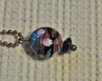 Lampwork Brown / multi color pendent on copper ball chain