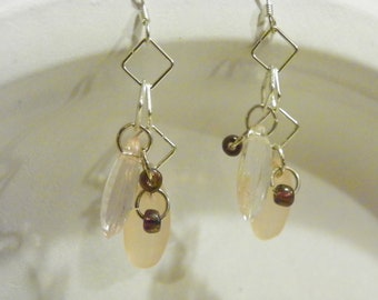 Acrylic Peach,Clear,Frosted beads on Silver-Plated Ear wire