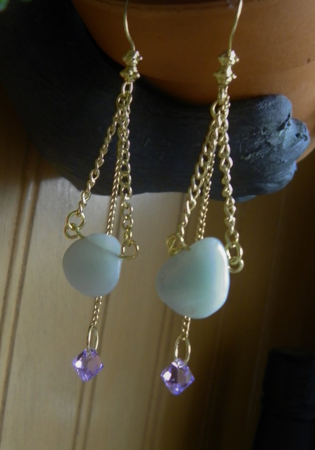 Custom Swarovski Icicle Lion Earrings (Seafoam)