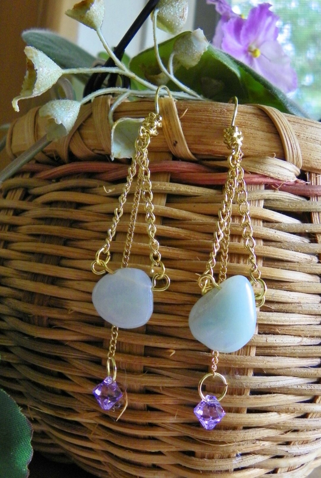 Custom Swarovski Icicle Lion Earrings (Seafoam) main image 0