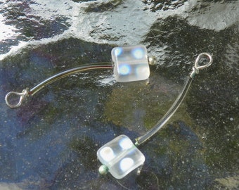 Dichroic dot frosted beads/ Silver tube beads/ dangle earrings